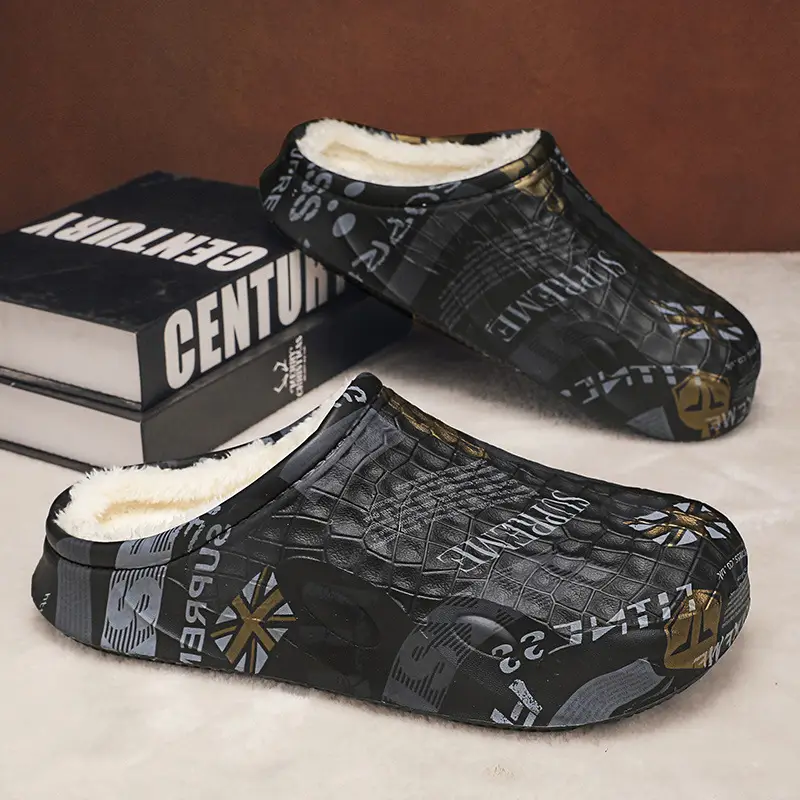 Thick-Soled Cotton Slippers for Men in Autumn and Winter Non-Slip Indoor Home Camouflage Slippers Warm Bag Heel Fleece-Lined Heightening Cotton Shoes