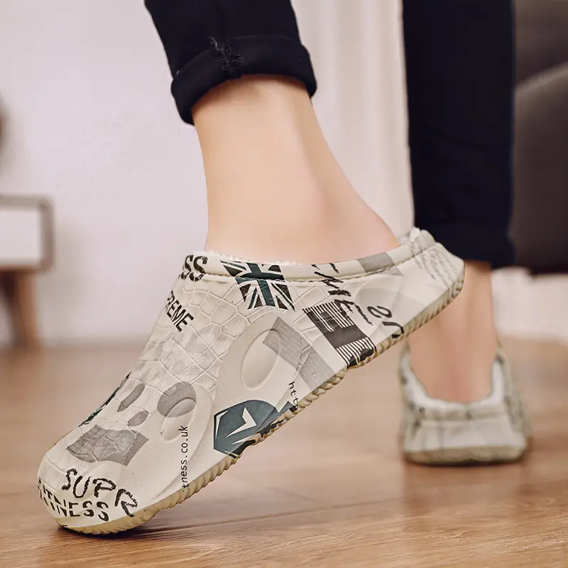 Thick-Soled Cotton Slippers for Men in Autumn and Winter Non-Slip Indoor Home Camouflage Slippers Warm Bag Heel Fleece-Lined Heightening Cotton Shoes