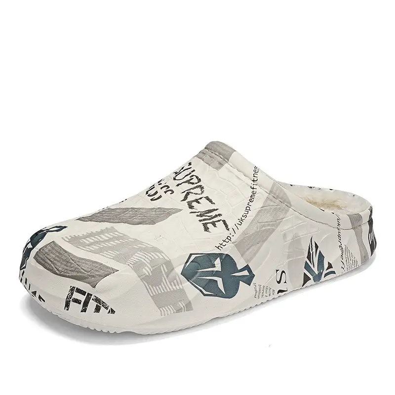 Thick-Soled Cotton Slippers for Men in Autumn and Winter Non-Slip Indoor Home Camouflage Slippers Warm Bag Heel Fleece-Lined Heightening Cotton Shoes