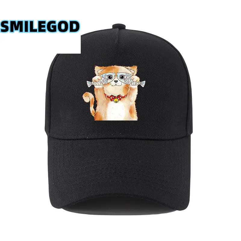 Cute Cat Print Baseball Cap Black for Men Women - Image 26