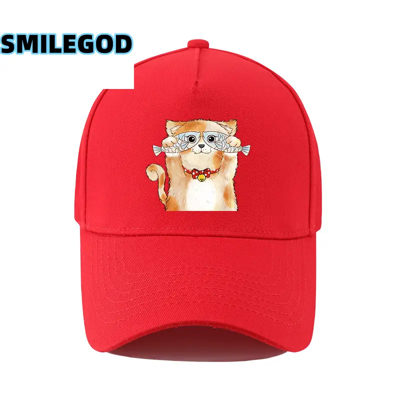 Cute Cat Print Baseball Cap Black for Men Women - Image 3