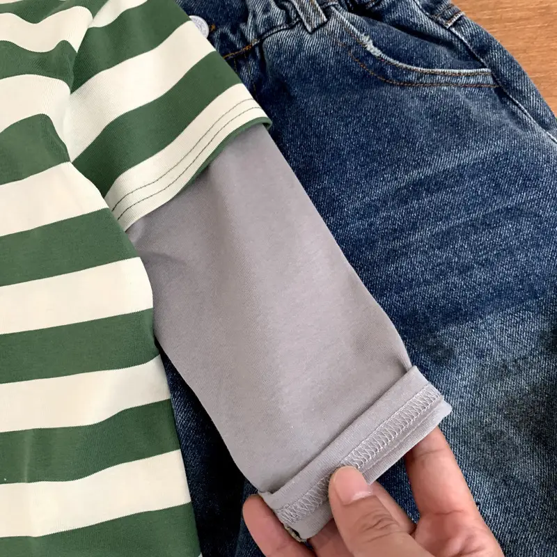 Boys Long Sleeve Striped T-Shirt Green White 2025 - Image 4