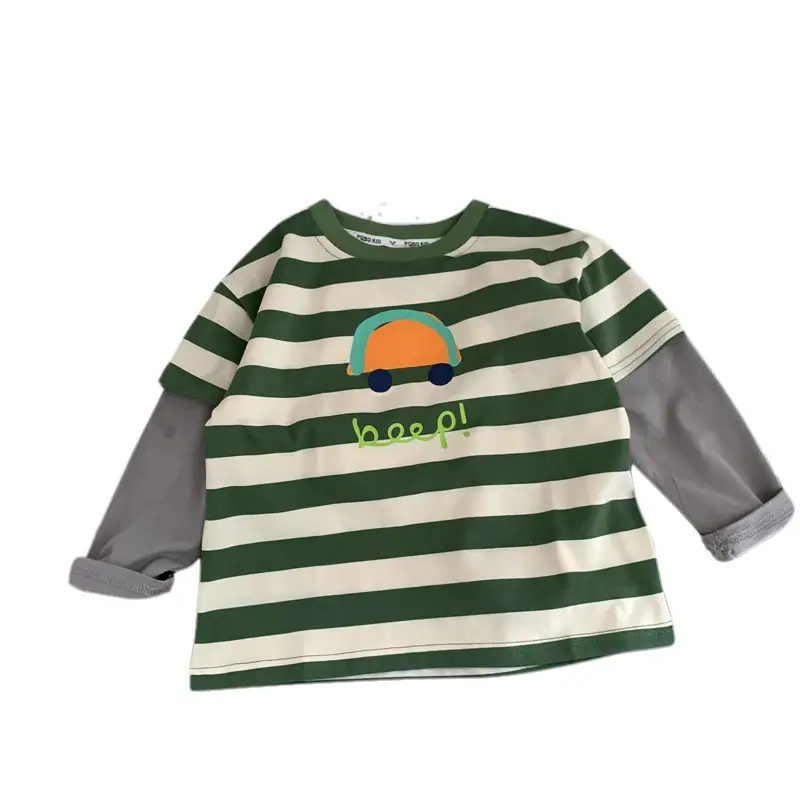 Boys Long Sleeve Striped T-Shirt Green White 2025 - Image 6