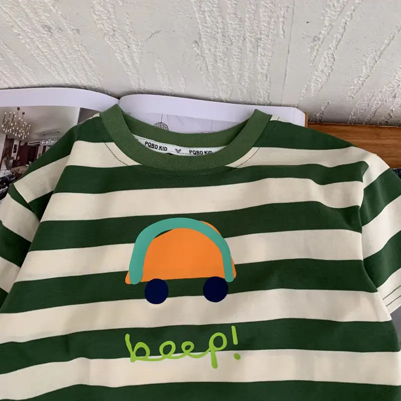 Boys Long Sleeve Striped T-Shirt Green White 2025 — feature 6