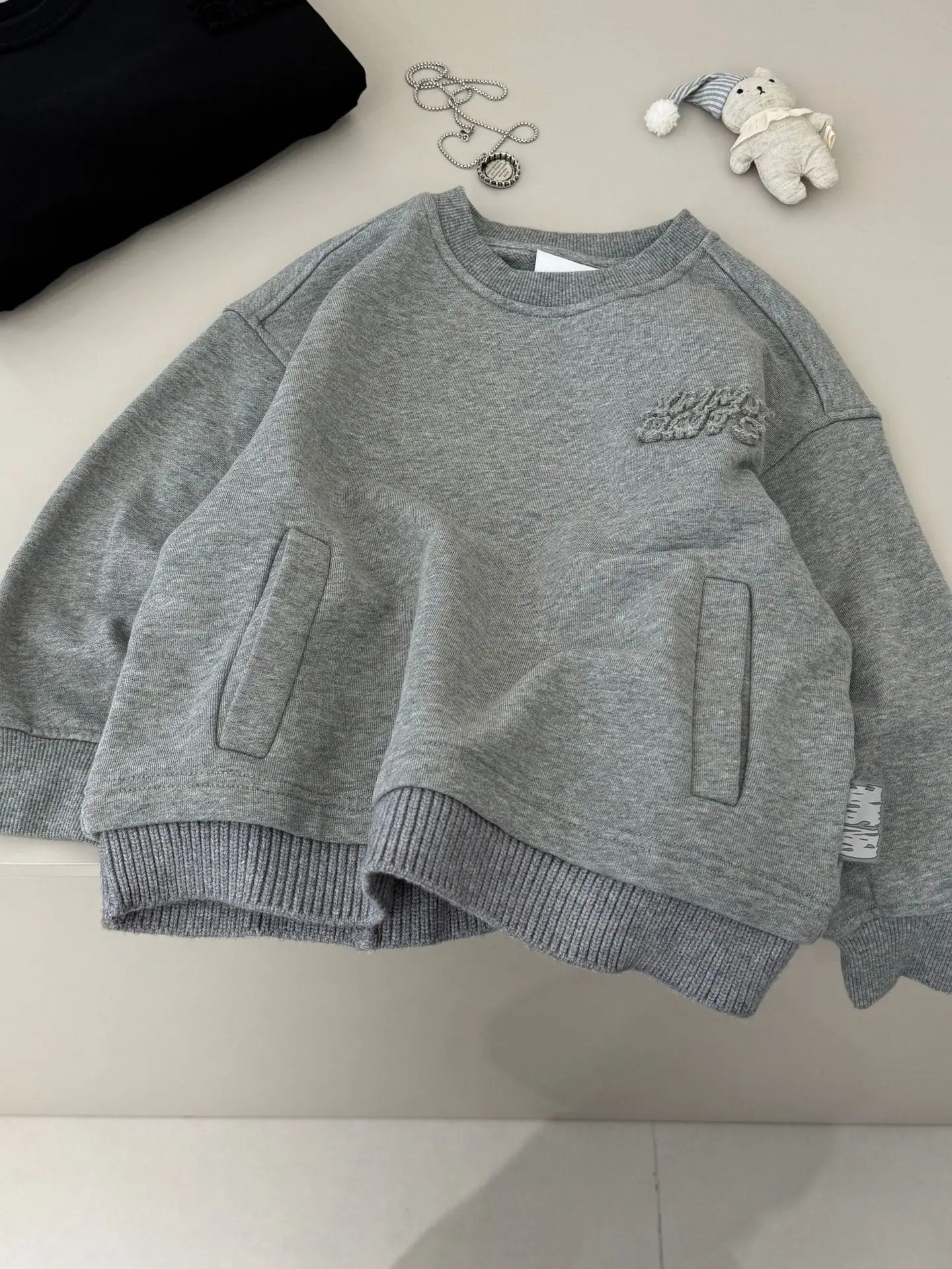 Kids Sweatshirt Grey Embroidered 2026 New Model - Image 2
