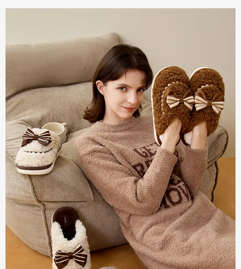Couple's Home Cotton Slippers for Women, Winter Indoor Non-Slip Home Plush Slippers for Men, Winter Plush Warm Plush Slippers — feature 1