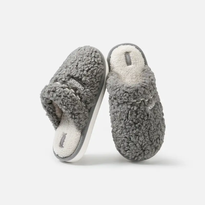 Couple's Home Cotton Slippers for Women, Winter Indoor Non-Slip Home Plush Slippers for Men, Winter Plush Warm Plush Slippers - Image 3
