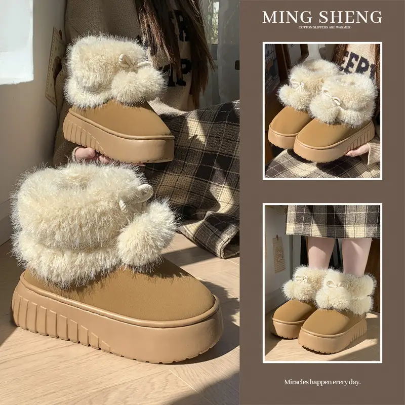 Fashionable High-End Thick-Soled Versatile High-Tube Women's Cotton Slippers 2025 Autumn and Winter New Warm Height-Increasing Snow Boots Cotton Shoes - Image 5