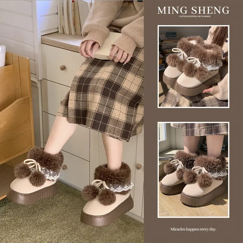Fashionable High-End Thick-Soled Versatile High-Tube Women's Cotton Slippers 2025 Autumn and Winter New Warm Height-Increasing Snow Boots Cotton Shoes - Image 6