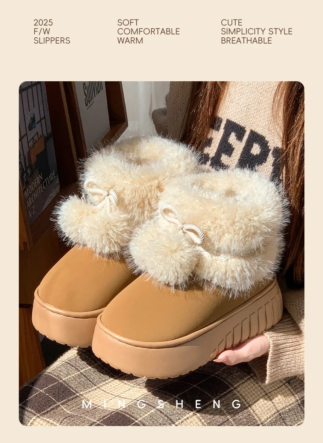 Fashionable High-End Thick-Soled Versatile High-Tube Women's Cotton Slippers 2025 Autumn and Winter New Warm Height-Increasing Snow Boots Cotton Shoes — feature 5
