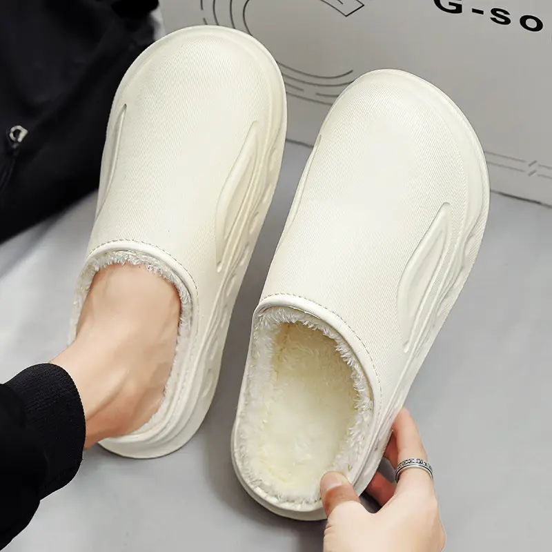 Cotton Slippers for Men in Winter Indoor Home Fleece-Lined Warm Outer Wear Waterproof Non-Slip Cotton Shoes Large Size Slippers