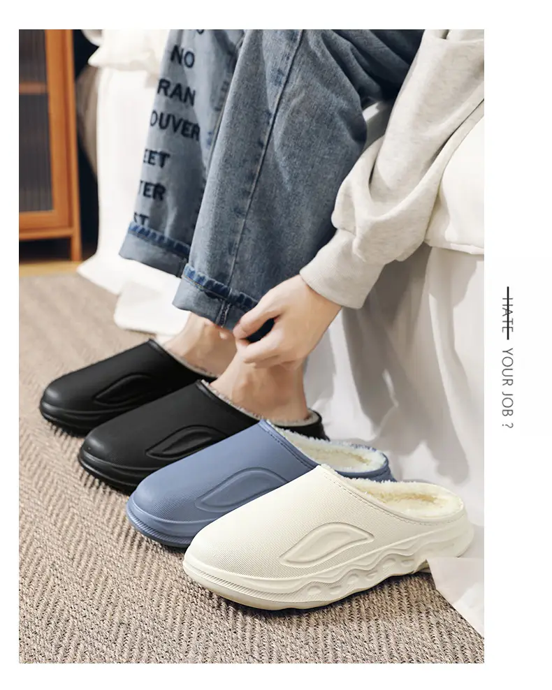 Cotton Slippers for Men in Winter Indoor Home Fleece-Lined Warm Outer Wear Waterproof Non-Slip Cotton Shoes Large Size Slippers — feature 1