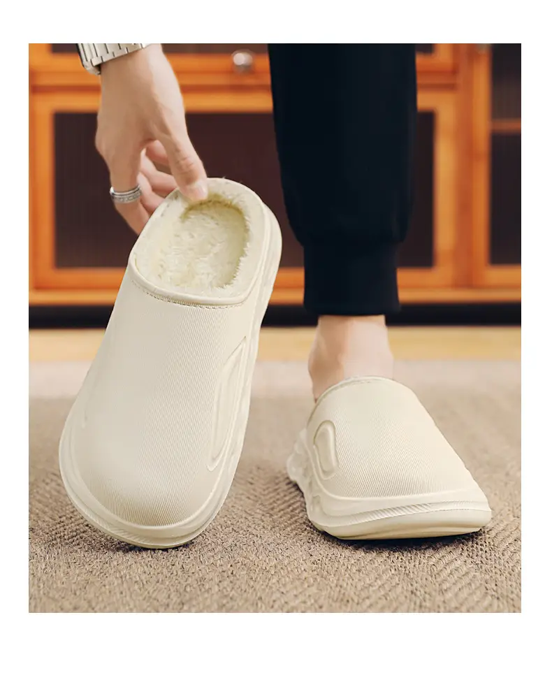 Cotton Slippers for Men in Winter Indoor Home Fleece-Lined Warm Outer Wear Waterproof Non-Slip Cotton Shoes Large Size Slippers — feature 10
