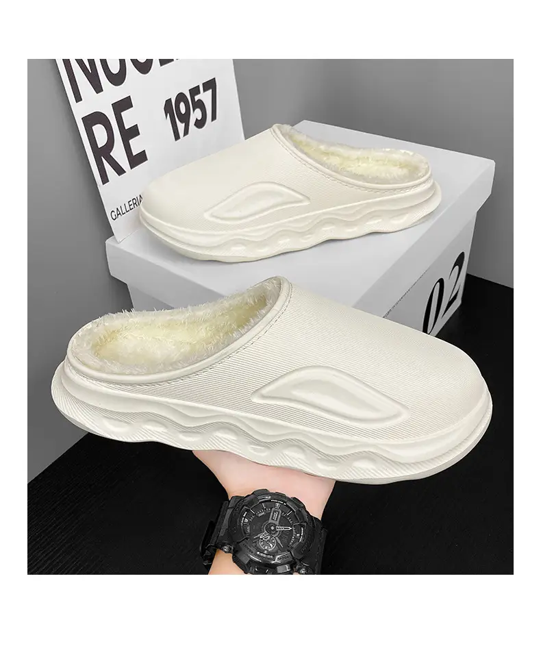 Cotton Slippers for Men in Winter Indoor Home Fleece-Lined Warm Outer Wear Waterproof Non-Slip Cotton Shoes Large Size Slippers — feature 11