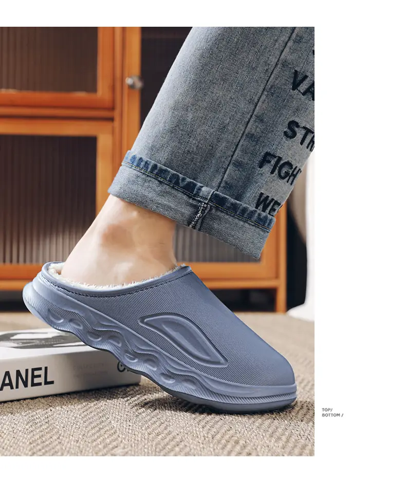 Cotton Slippers for Men in Winter Indoor Home Fleece-Lined Warm Outer Wear Waterproof Non-Slip Cotton Shoes Large Size Slippers — feature 12