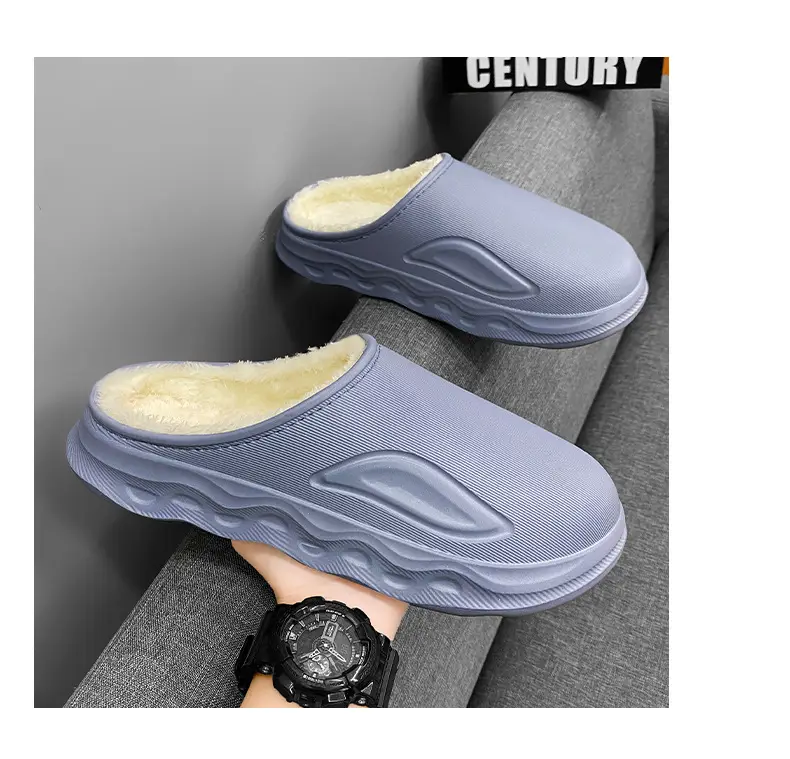Cotton Slippers for Men in Winter Indoor Home Fleece-Lined Warm Outer Wear Waterproof Non-Slip Cotton Shoes Large Size Slippers — feature 13