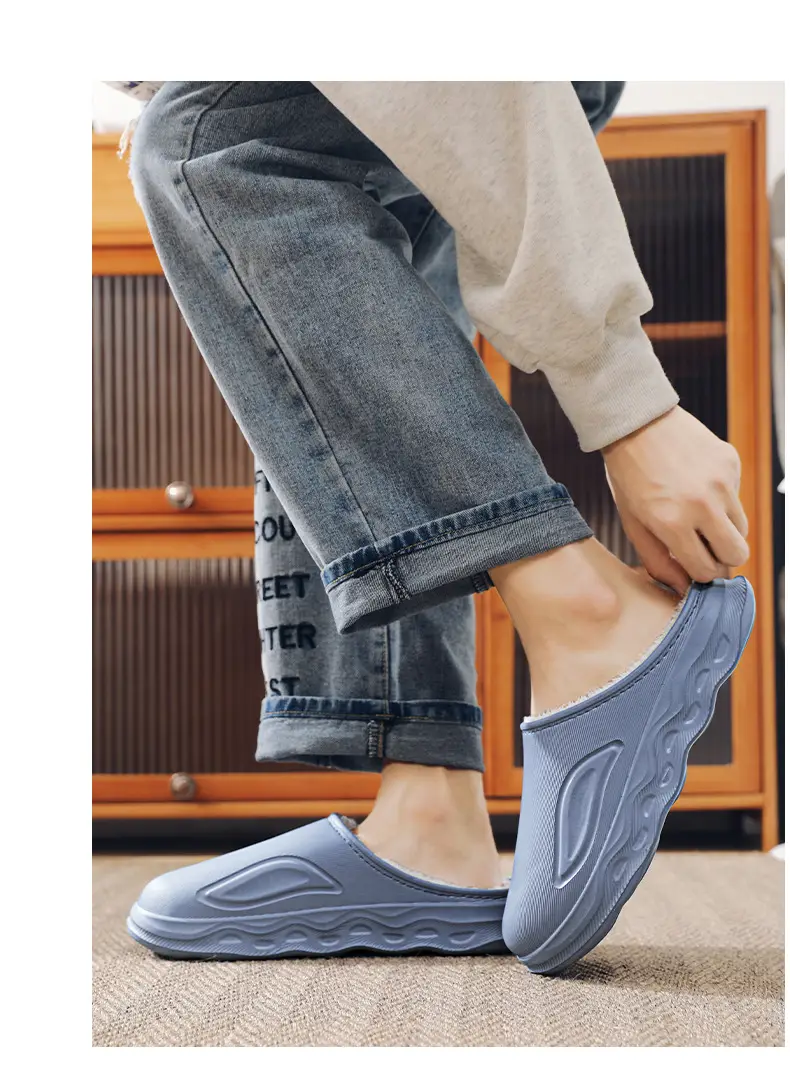 Cotton Slippers for Men in Winter Indoor Home Fleece-Lined Warm Outer Wear Waterproof Non-Slip Cotton Shoes Large Size Slippers — feature 14