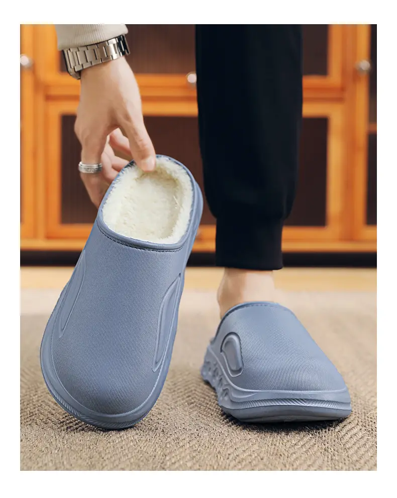 Cotton Slippers for Men in Winter Indoor Home Fleece-Lined Warm Outer Wear Waterproof Non-Slip Cotton Shoes Large Size Slippers — feature 15