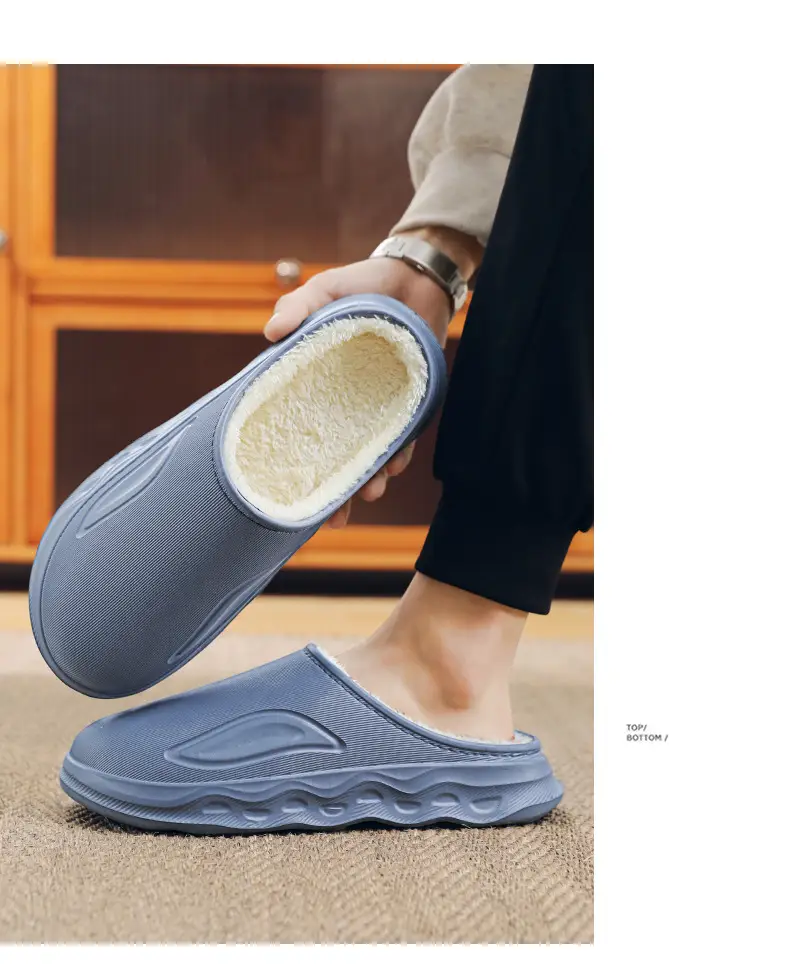 Cotton Slippers for Men in Winter Indoor Home Fleece-Lined Warm Outer Wear Waterproof Non-Slip Cotton Shoes Large Size Slippers — feature 16