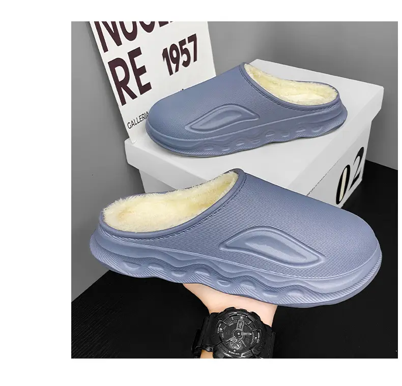 Cotton Slippers for Men in Winter Indoor Home Fleece-Lined Warm Outer Wear Waterproof Non-Slip Cotton Shoes Large Size Slippers — feature 17