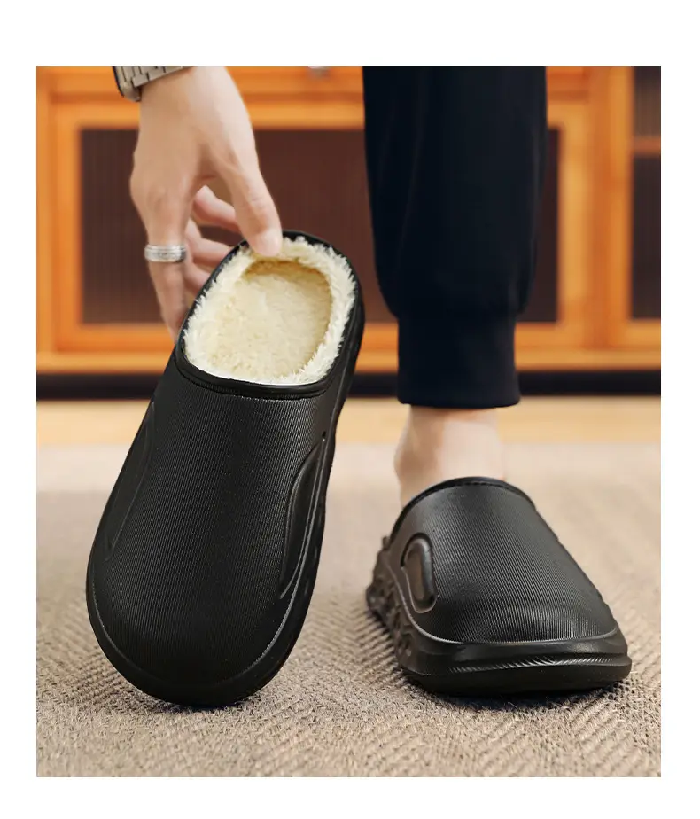 Cotton Slippers for Men in Winter Indoor Home Fleece-Lined Warm Outer Wear Waterproof Non-Slip Cotton Shoes Large Size Slippers — feature 18