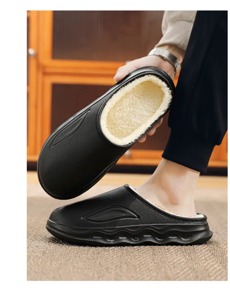 Cotton Slippers for Men in Winter Indoor Home Fleece-Lined Warm Outer Wear Waterproof Non-Slip Cotton Shoes Large Size Slippers — feature 19