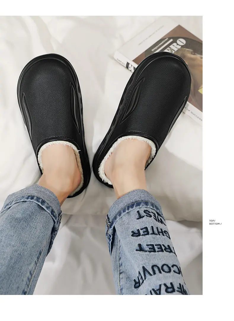 Cotton Slippers for Men in Winter Indoor Home Fleece-Lined Warm Outer Wear Waterproof Non-Slip Cotton Shoes Large Size Slippers — feature 20