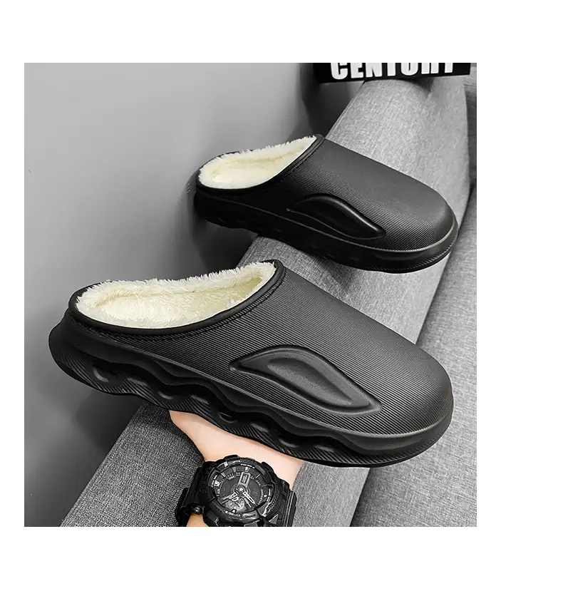 Cotton Slippers for Men in Winter Indoor Home Fleece-Lined Warm Outer Wear Waterproof Non-Slip Cotton Shoes Large Size Slippers — feature 21