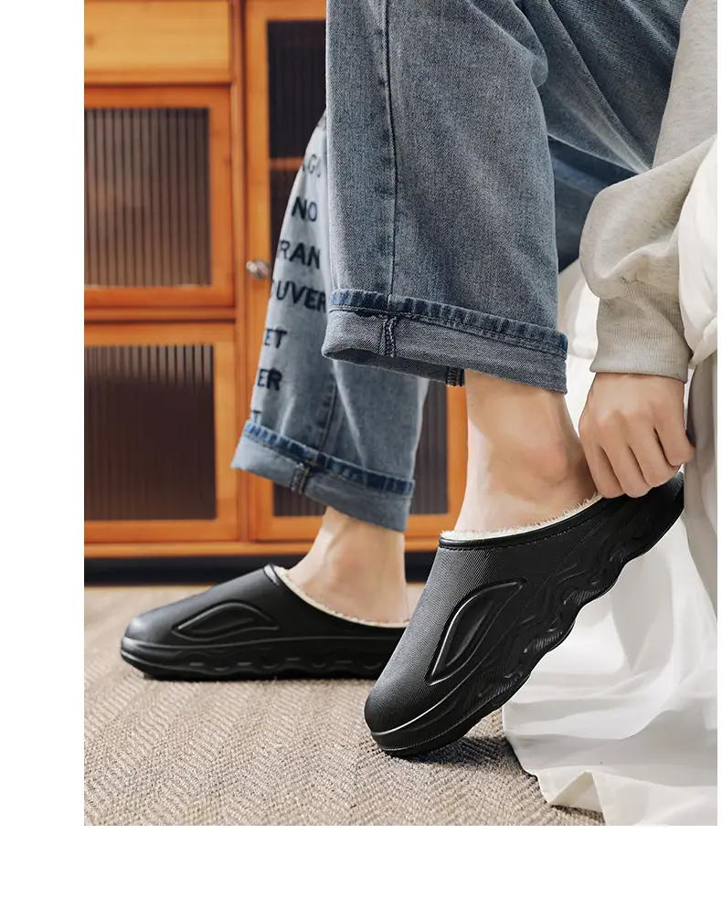 Cotton Slippers for Men in Winter Indoor Home Fleece-Lined Warm Outer Wear Waterproof Non-Slip Cotton Shoes Large Size Slippers — feature 22