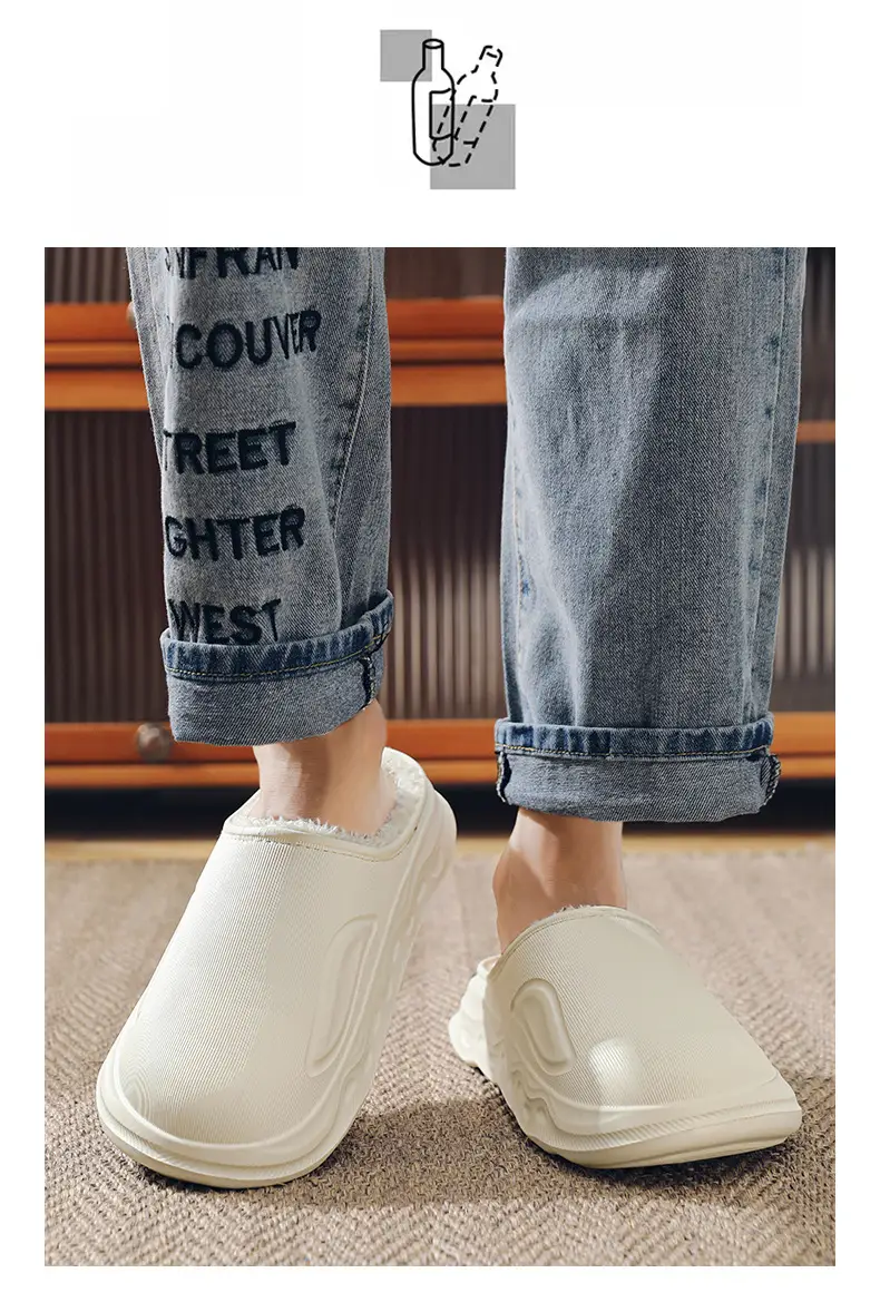 Cotton Slippers for Men in Winter Indoor Home Fleece-Lined Warm Outer Wear Waterproof Non-Slip Cotton Shoes Large Size Slippers — feature 7