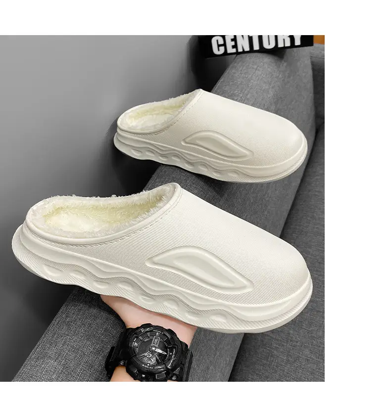 Cotton Slippers for Men in Winter Indoor Home Fleece-Lined Warm Outer Wear Waterproof Non-Slip Cotton Shoes Large Size Slippers — feature 8