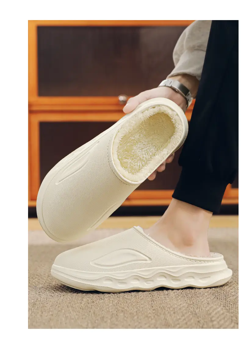 Cotton Slippers for Men in Winter Indoor Home Fleece-Lined Warm Outer Wear Waterproof Non-Slip Cotton Shoes Large Size Slippers — feature 9