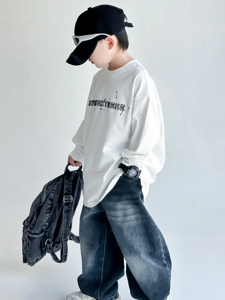 Boys Long Sleeve T-Shirt Black White Graphic Spring Autumn 2025 - Image 4