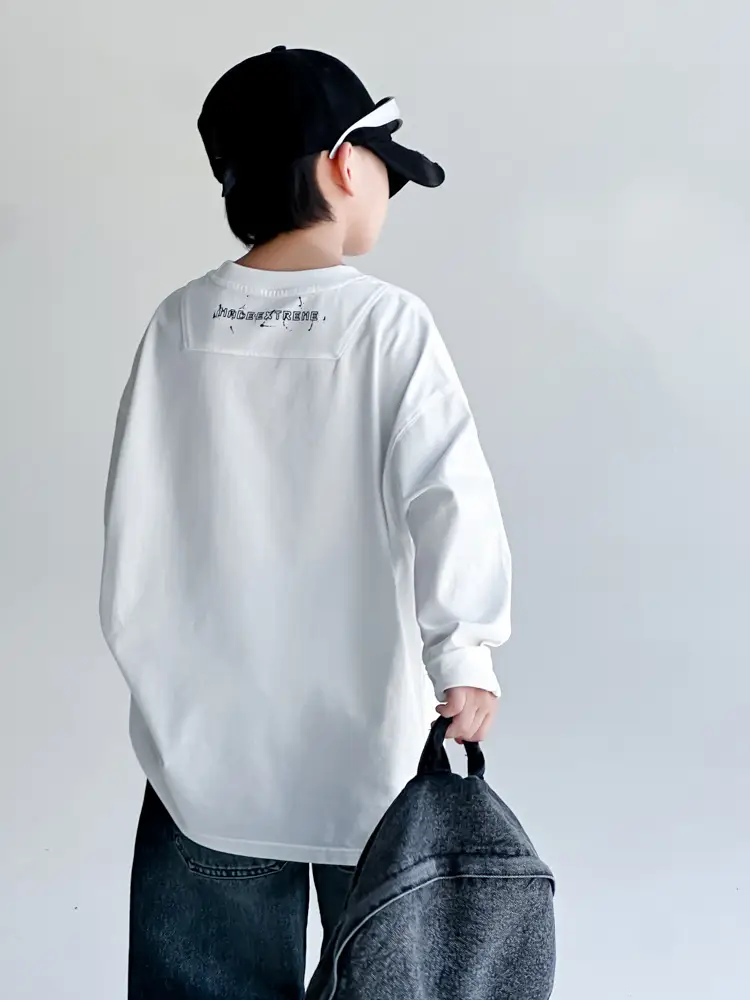 Boys Long Sleeve T-Shirt Black White Graphic Spring Autumn 2025 - Image 5
