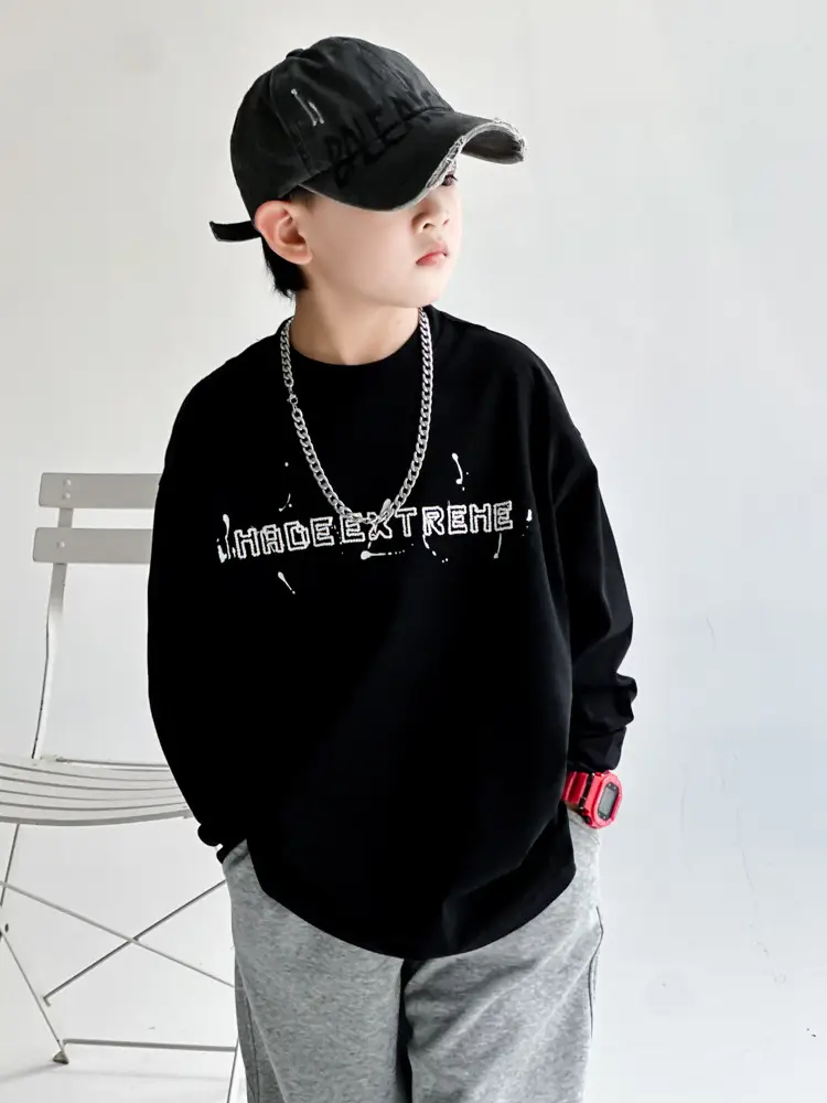 Boys Long Sleeve T-Shirt Black White Graphic Spring Autumn 2025 - Image 6