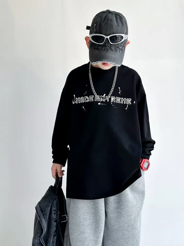Boys Long Sleeve T-Shirt Black White Graphic Spring Autumn 2025 - Image 7