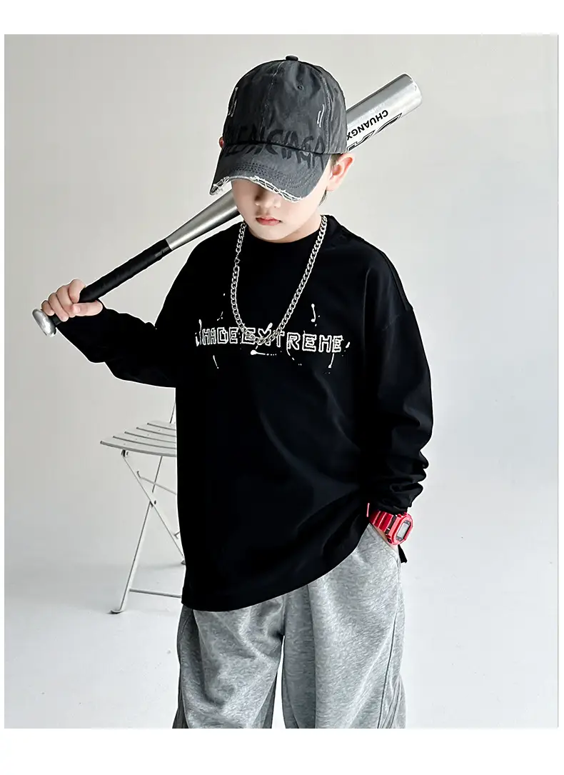 Boys Long Sleeve T-Shirt Black White Graphic Spring Autumn 2025 — feature 10