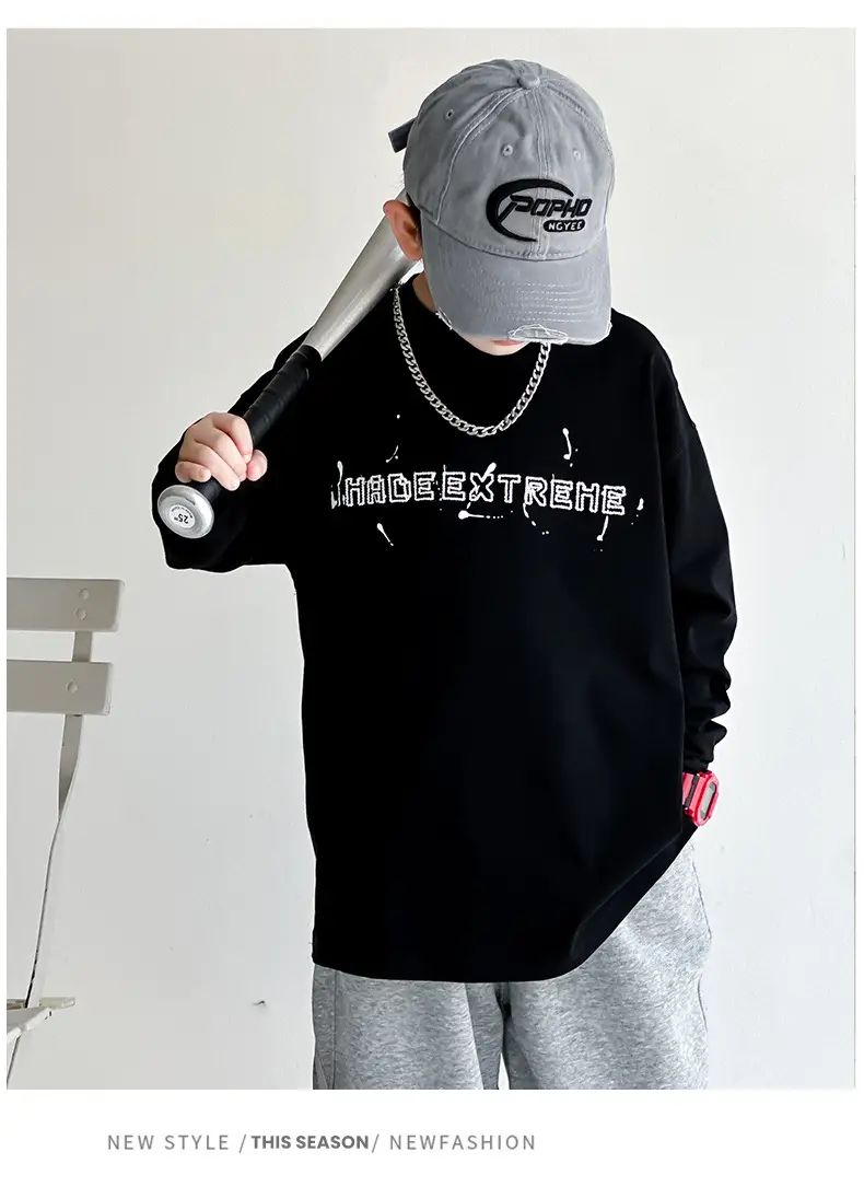 Boys Long Sleeve T-Shirt Black White Graphic Spring Autumn 2025 — feature 13