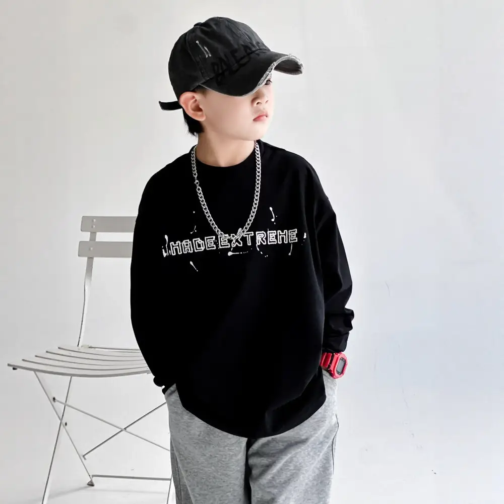 Boys Long Sleeve T-Shirt Black White Graphic Spring Autumn 2025 - Image 2