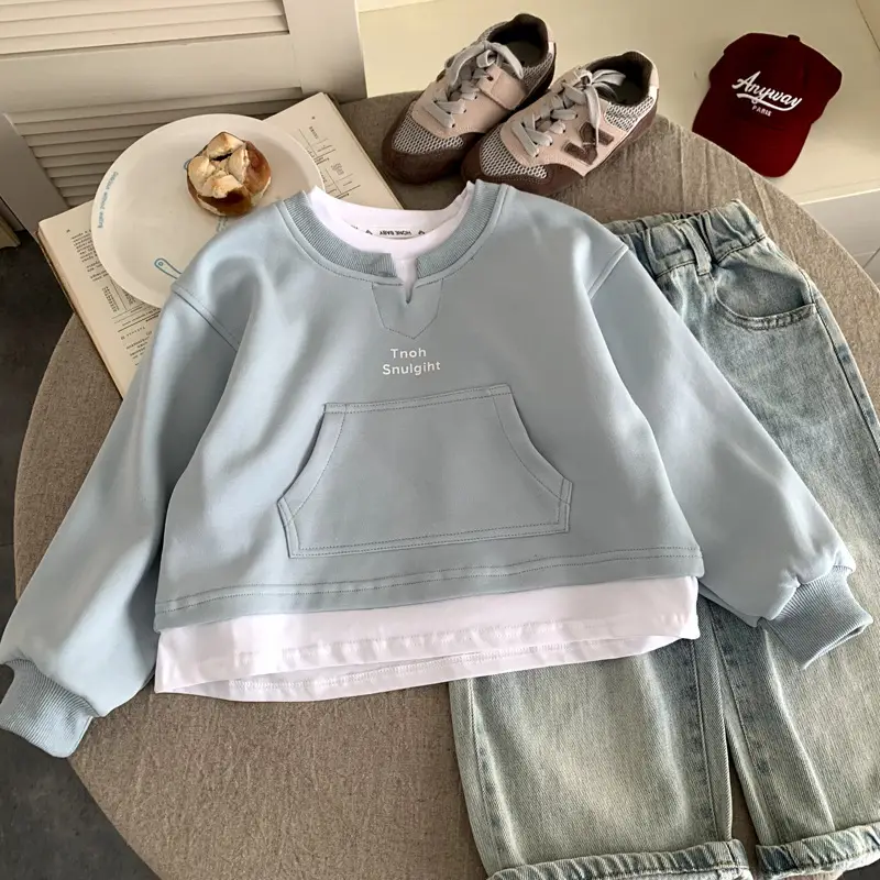 Girls Faux Sweatshirt Light Grey Long Sleeve 2025 - Image 4