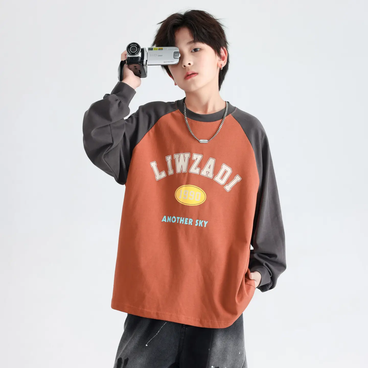 Boys Spring & Autumn Long Sleeve T-Shirt Brown Orange
