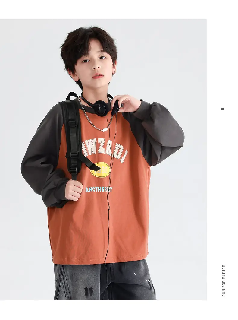Boys Spring & Autumn Long Sleeve T-Shirt Brown Orange — feature 16