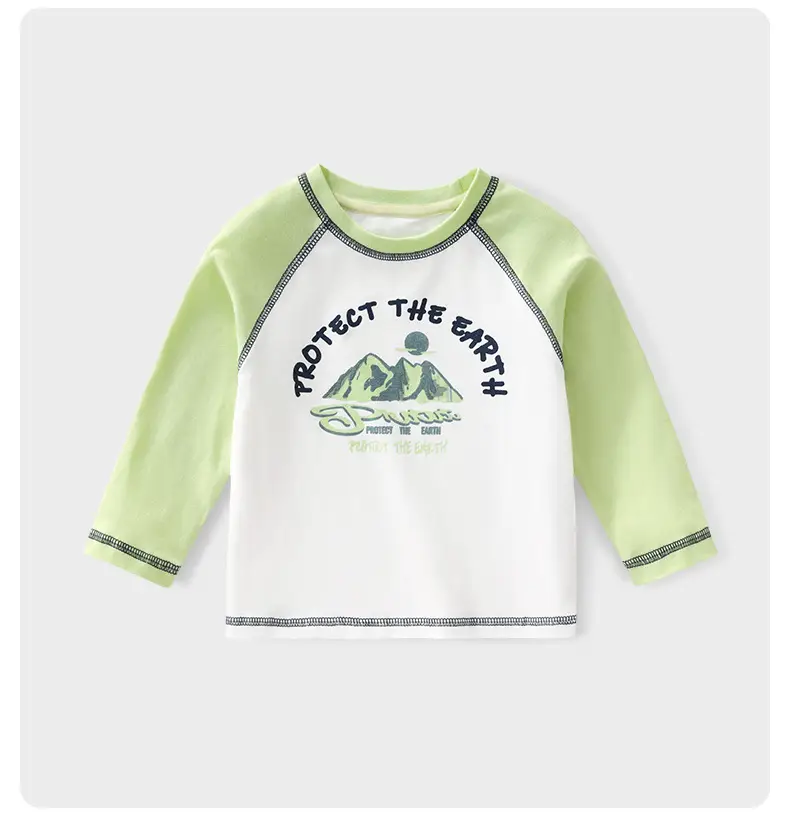 Boys Cotton Long Sleeve T-Shirt Green White 2025 — feature 11