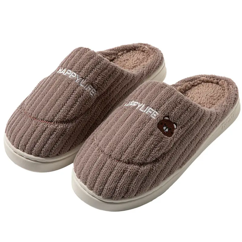 Simple Postpartum Slippers for Women, Autumn and Winter Indoor Home Use, Dormitory Warm Plush Soft-Soled Couple Cotton Slippers for Men