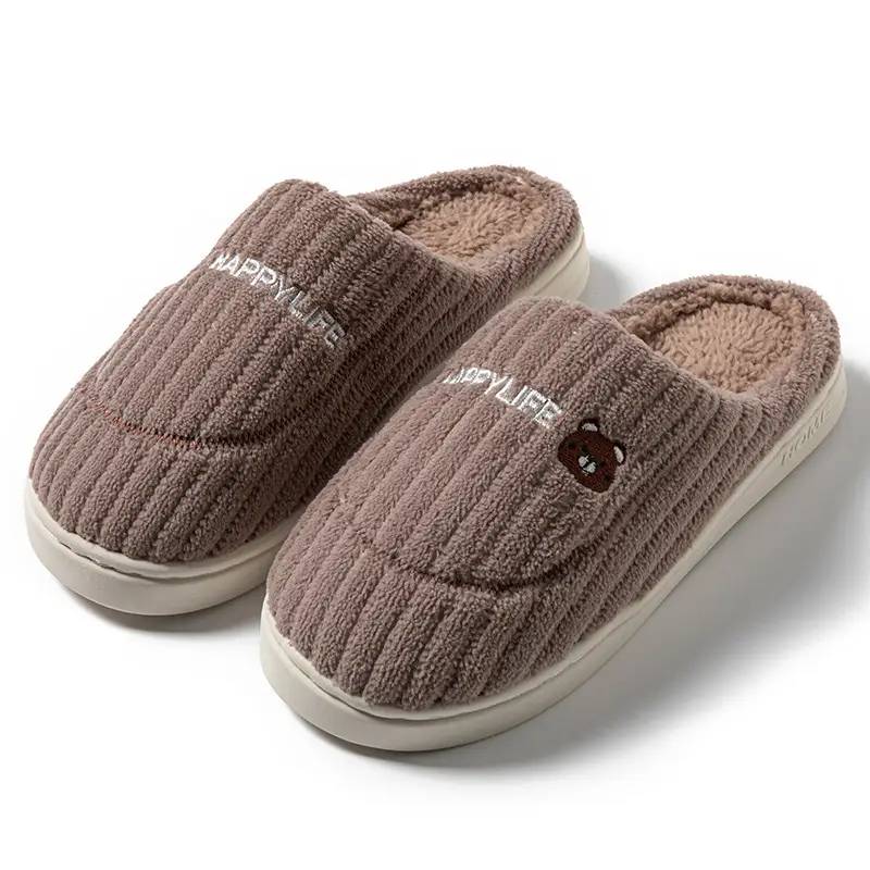 Simple Postpartum Slippers for Women, Autumn and Winter Indoor Home Use, Dormitory Warm Plush Soft-Soled Couple Cotton Slippers for Men