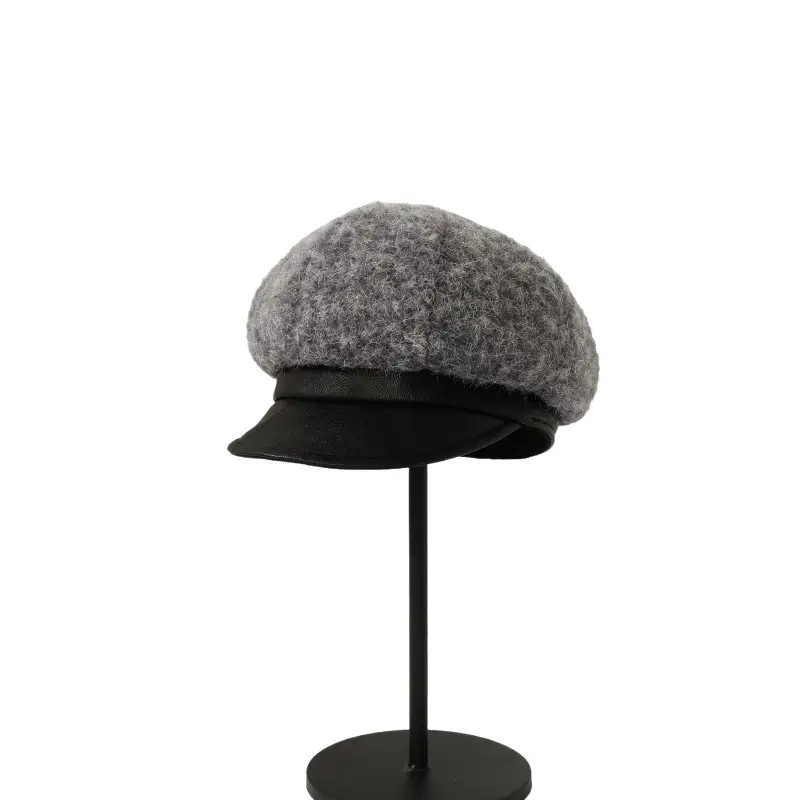 Korean Style Plush Leather Cap for Women