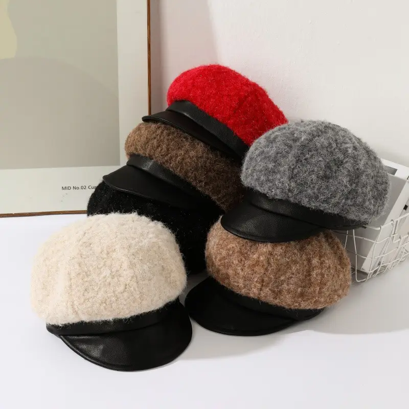 Korean Style Plush Leather Cap for Women — feature 1