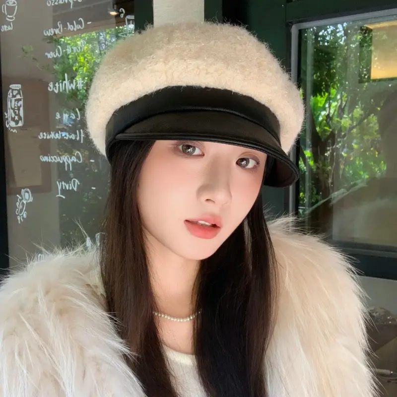 Korean Style Plush Leather Cap for Women — feature 10
