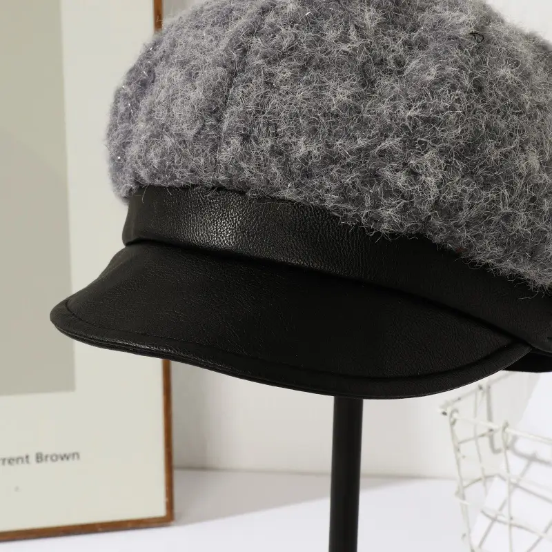 Korean Style Plush Leather Cap for Women — feature 2