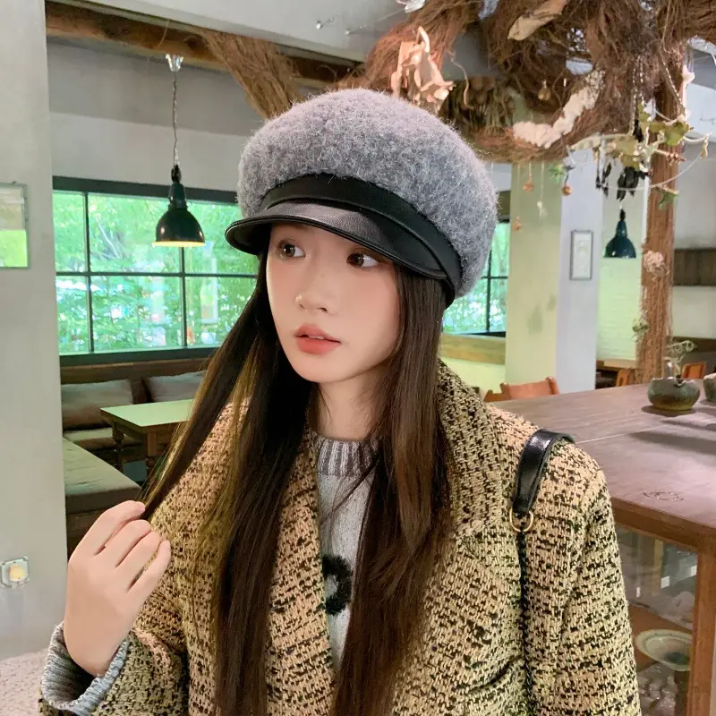Korean Style Plush Leather Cap for Women — feature 4